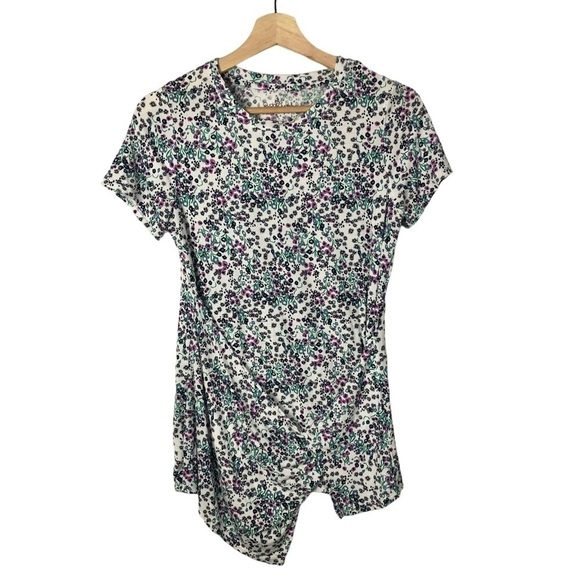 Cuddl Duds White Purple Ditsy Floral Short Sleeve T-Shirt S - Picture 2 of 5